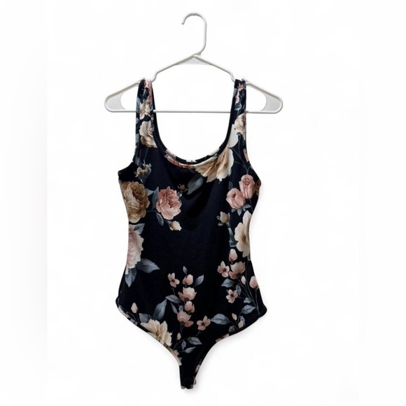 iris Tops - iris bodysuit in Black with Pink & Cream Blooms